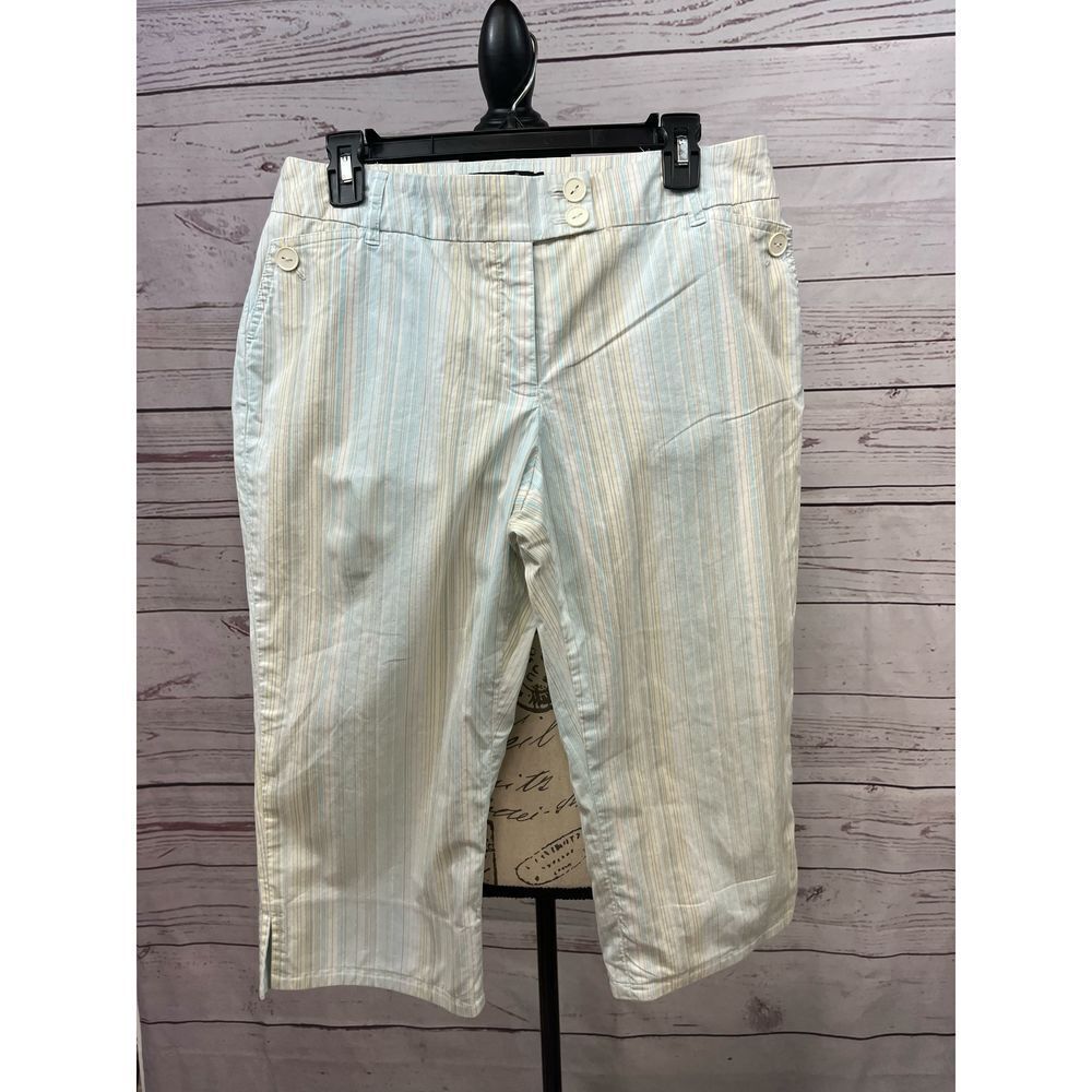 Tribal stretch size 10‎ cropped pants, light blue, brown and white striped
